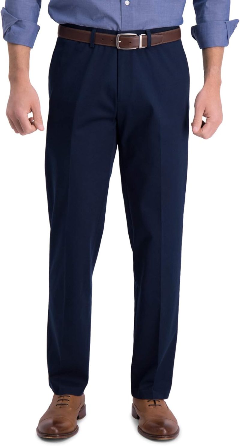 Men's Iron Free Premium Khaki Straight Fit Flat Front Flex Waistband Casual Pant