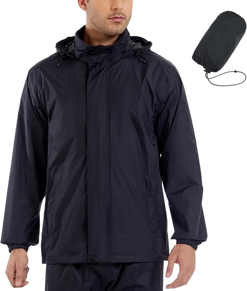 Men’s Rain Jacket with Hood Lightweight Rain Coats Waterproof Raincoat Packable Windbreaker for Hiking Cycling