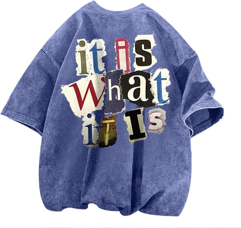 Men's Graphic Tees Funny Letter Print Vintage Oversize T Shirts Acid Wash Shirt Streetwear Rapper Casual Tee Top