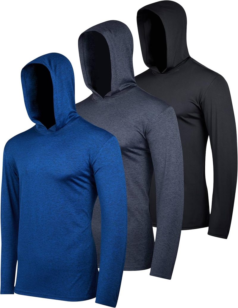 3 Pack: Men's Dry Fit Wicking Long  Fishing Active Hoodie Pullover Sweatshirt (Big & Tall)